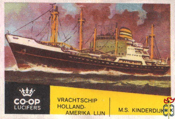 M.S. Kinderdijk Vrachtschip Holland-Amerika Lijn Co-Op Lucifers