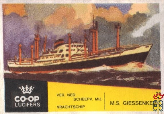 M.S. Giessenkerk ver. Ned. scheepv. mij. vrachtschip Co-Op Lucifers